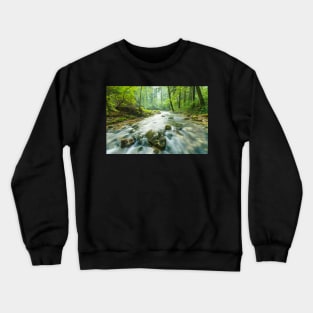 Morning landscape with river and forest Crewneck Sweatshirt